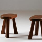 Pair of tripod brutalist stools, France 1950s