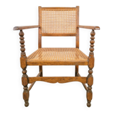 Arts & Crafts Dutch Spool Chair in Oak and Rattan, 1930s