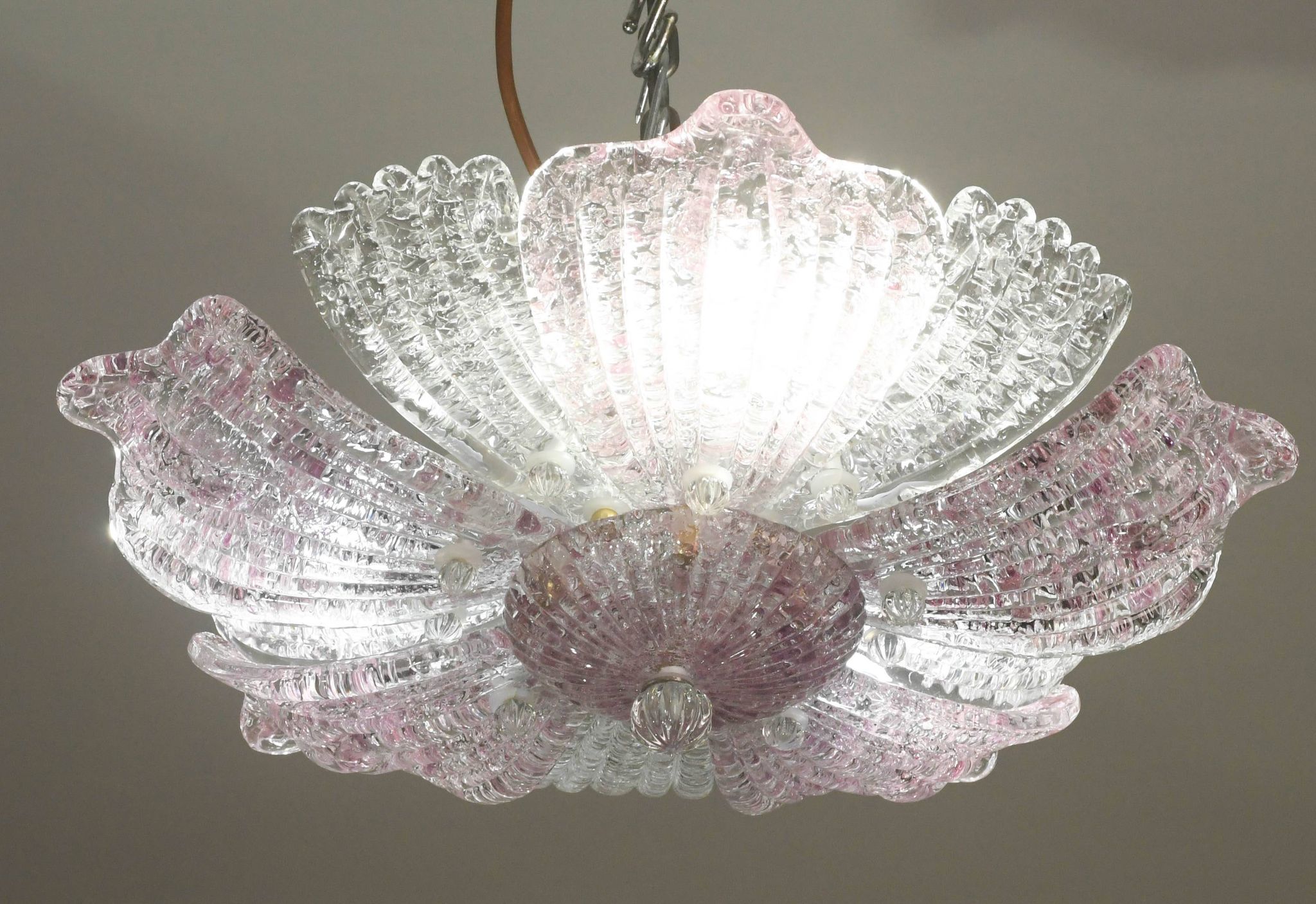 Plafonnier vintage en verre de Murano rose