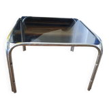 Italian design coffee table with chrome metal and smoked glass from the 1970s.