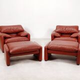 2 Cassina Maralunga fauteuils with ottoman