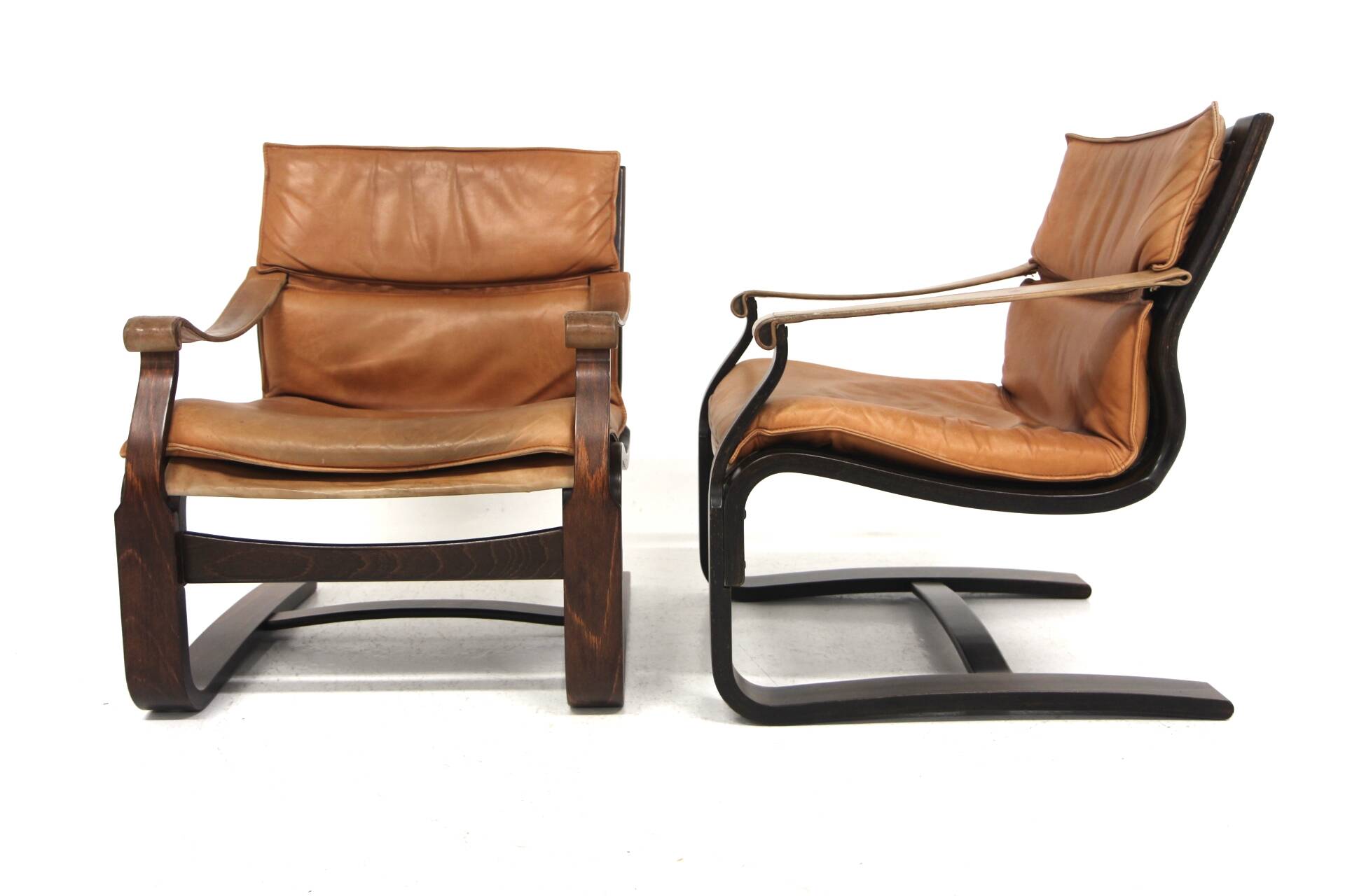 Set of 2 Scandinavian Nelo leather armchairs, Norway, 1970