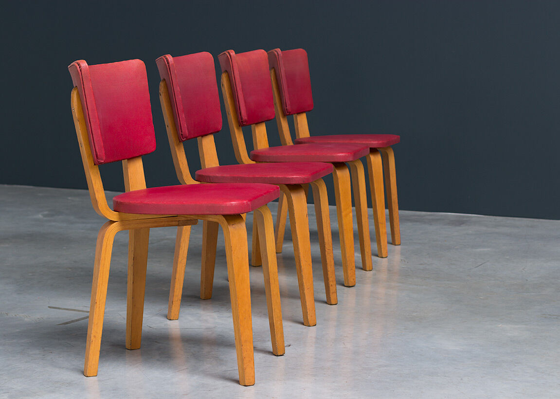 Set of 4 plywood dining chairs designed by Cor Alons ed. C. de Boer 1950