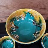 Salad bowl and its 6 Lava Green bowls in Vallauris style.