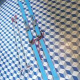 Pair of vintage skis and poles L=198cm
