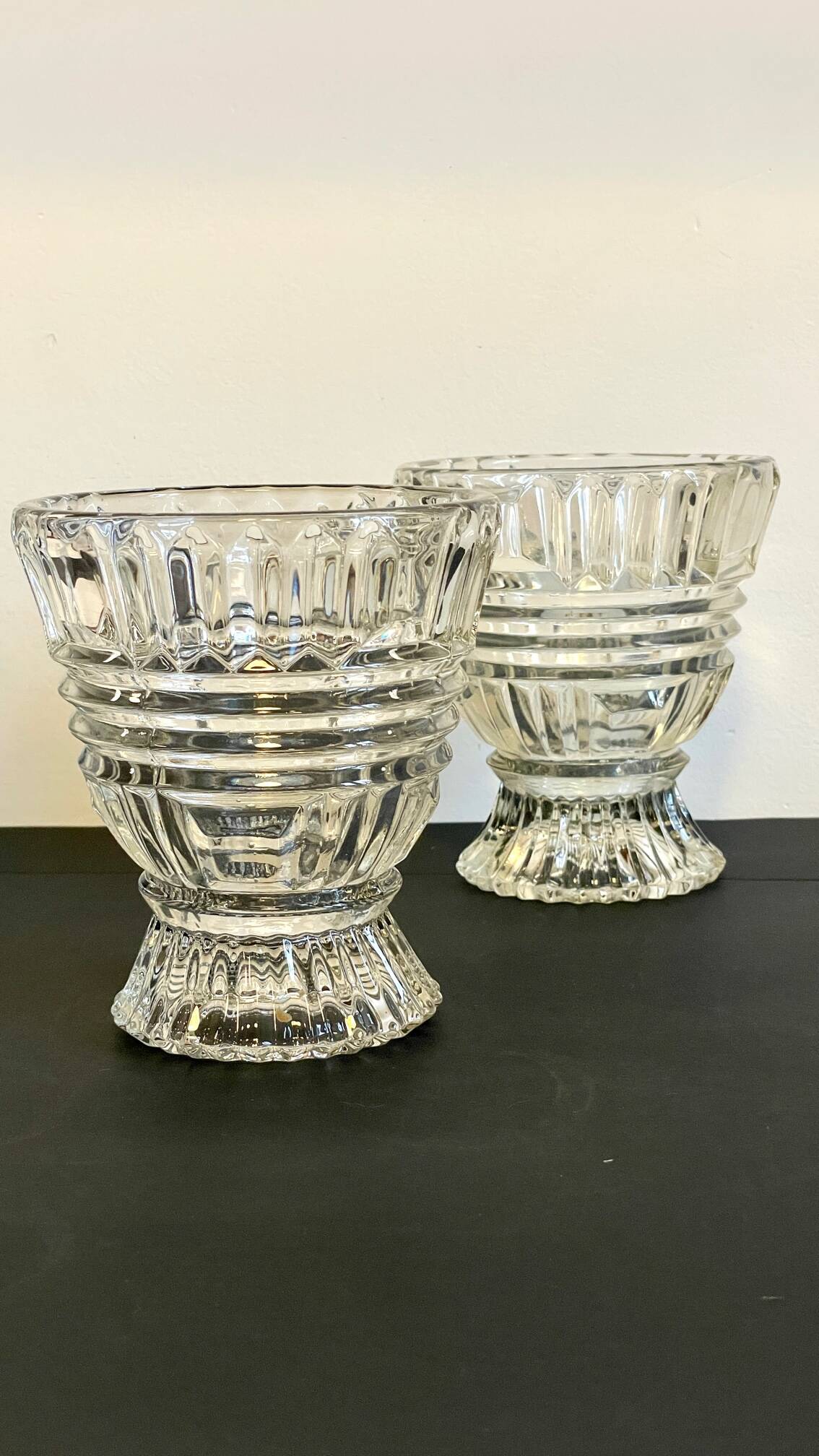 Paire vases géométriques semi-cristal vintage