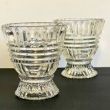 Pair of vintage geometric semi-crystal vases