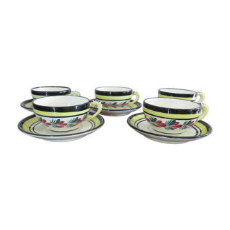 Set of 5 cups and 5 under cups Henriot Quimper