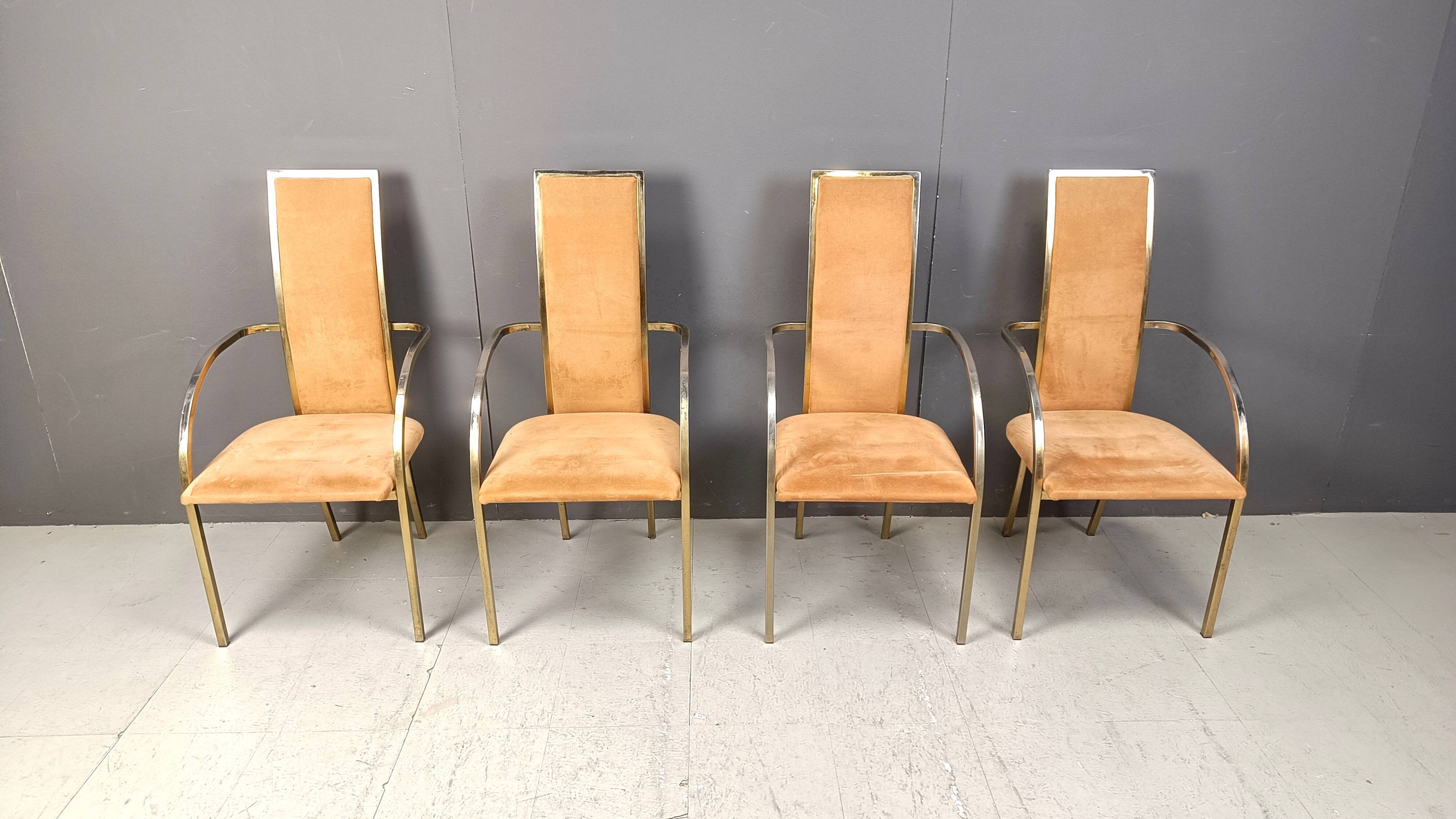 Brass dining chairs by Belgochrom, 1970s - set of 4