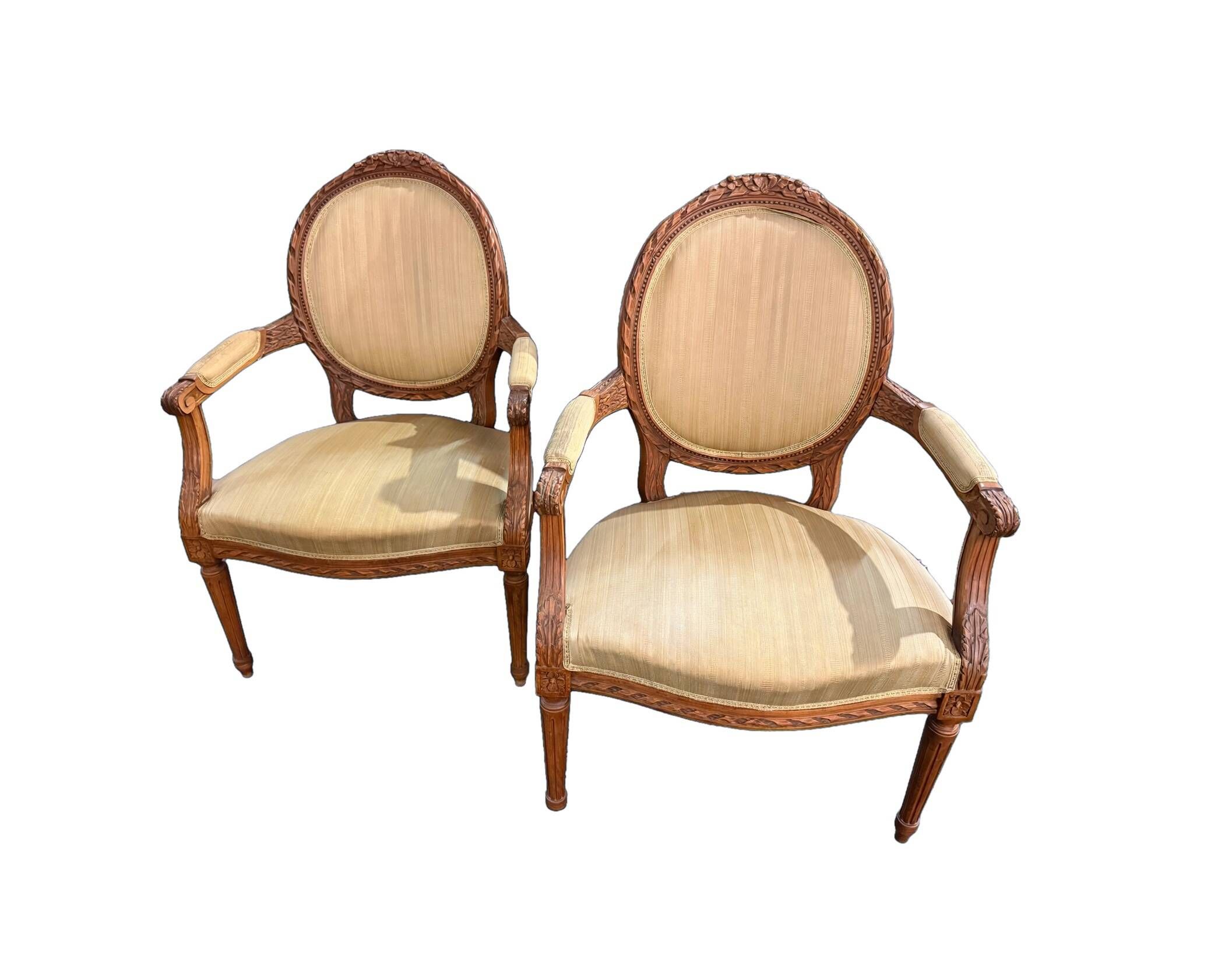 Pair of medallion back armchairs in Louis XVI style - late 19th century