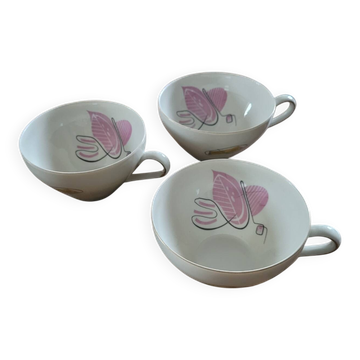 3 Bavaria Winterling porcelain cups – 1950s pink and green decor