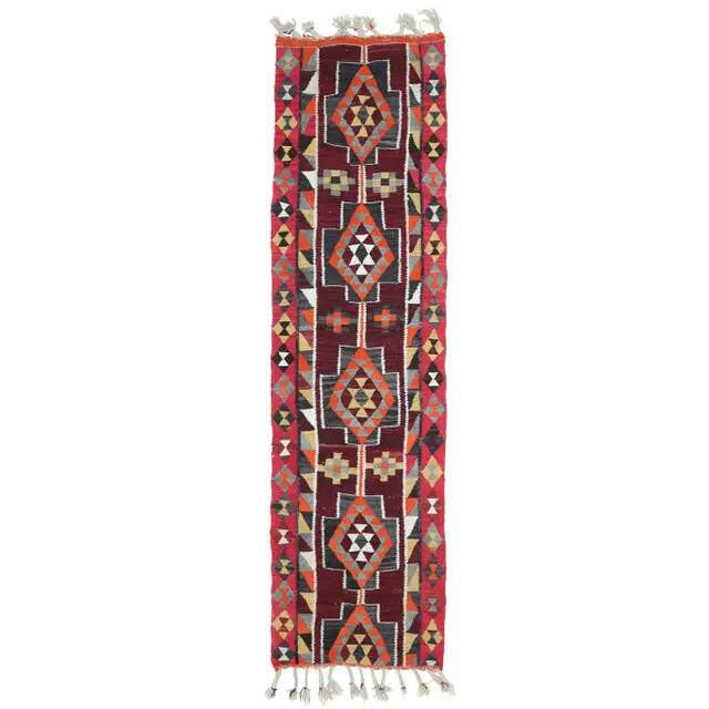 1970s Vintage Turkish Hand-Knotted Wool Cotton Purple Runner Rug 83x310