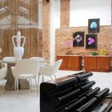 Contemporary Pair of Italian Sideboards Made of Solid Wood and Travertine