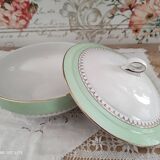 Water green vegetable dish with golden frieze, Cafés Lemaire.