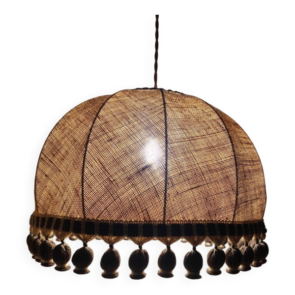 Grande suspension esprit toile de jute et pompons