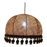 Large hanging pendant light with a burlap and pom-pom style