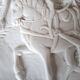 Large Chinese resin dish, sculpted motifs, signed