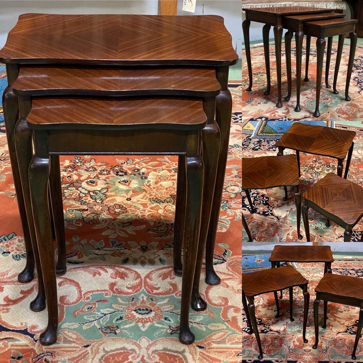 Suite of 3 Mapple tables - 70s mahogany