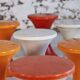 Set of 3 Tam Tam stools in orange by Henri Massonnet for Stamp, 1970.