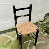 Chaise Italienne Vintage Laquée Noire Corde Tressée