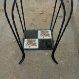 Side table in tiled earthenware and wrought iron