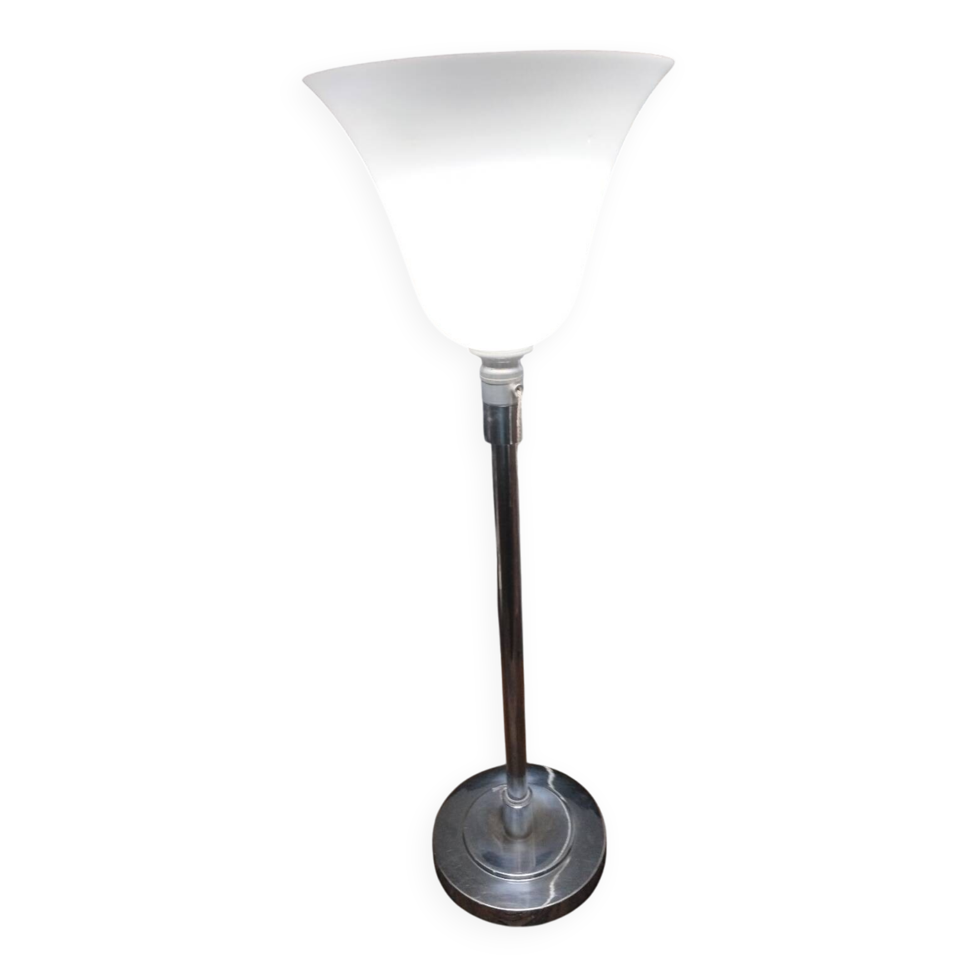 Mazda 1930 lamp in chromed metal and opaque glass