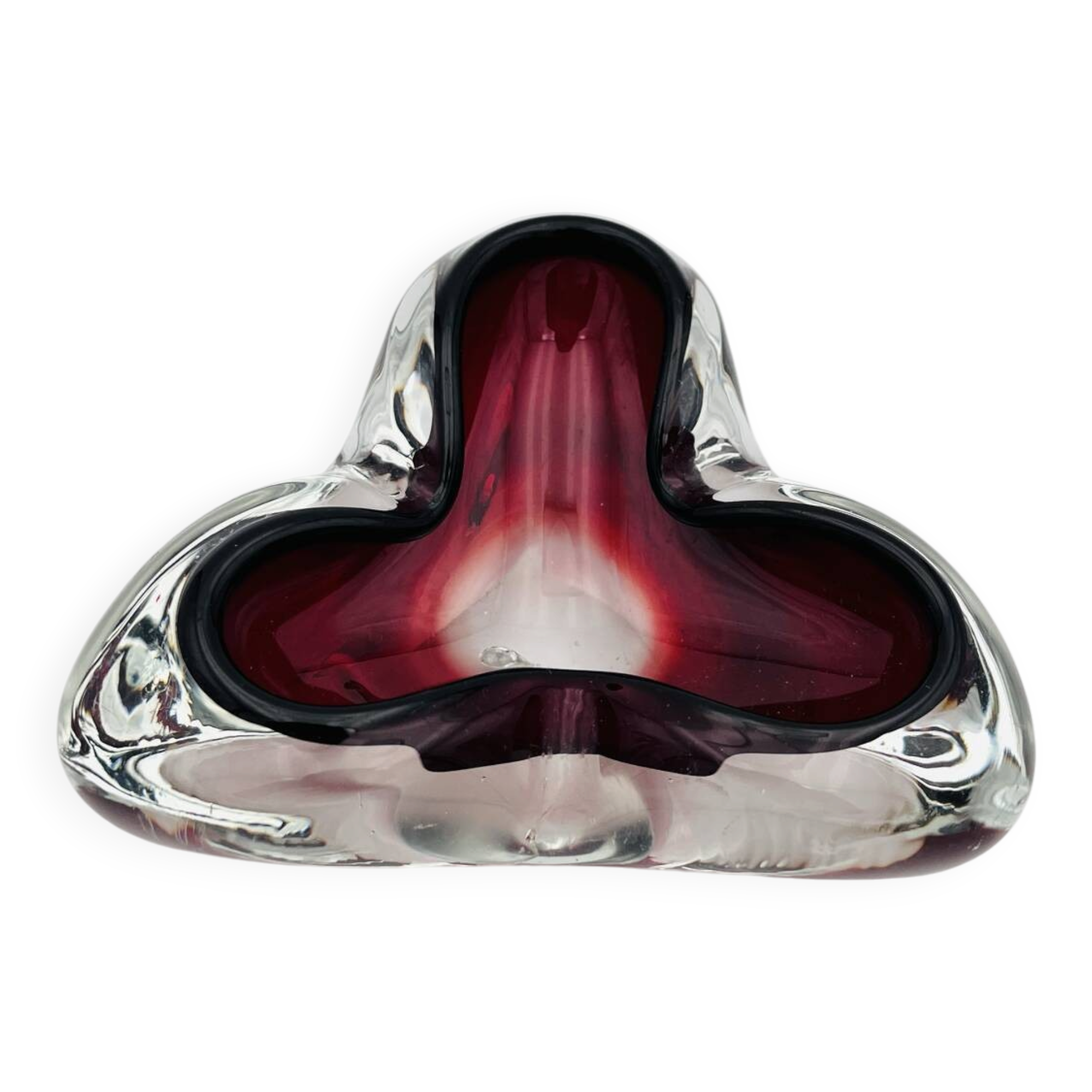 Trilobe Murano Sommerso Ruby Red & Solid Crystal Pocket Vase