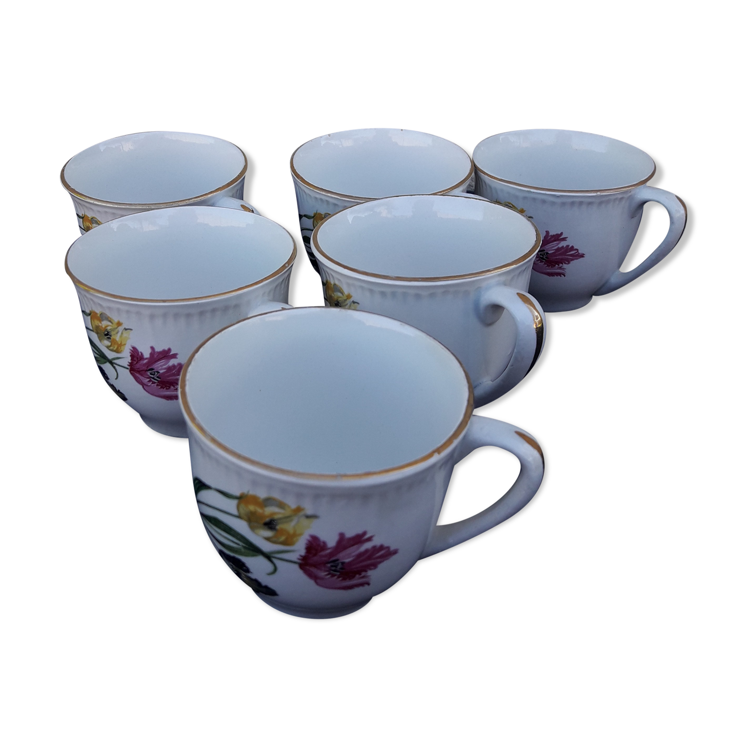 6 cups earthenware Digoin Sarreguemines tulip model No.13