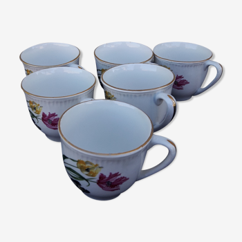 6 cups earthenware Digoin Sarreguemines tulip model No.13