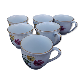 Set de 6 tasses en faïence de Digoin Sarreguemines modèle tulipes n°13