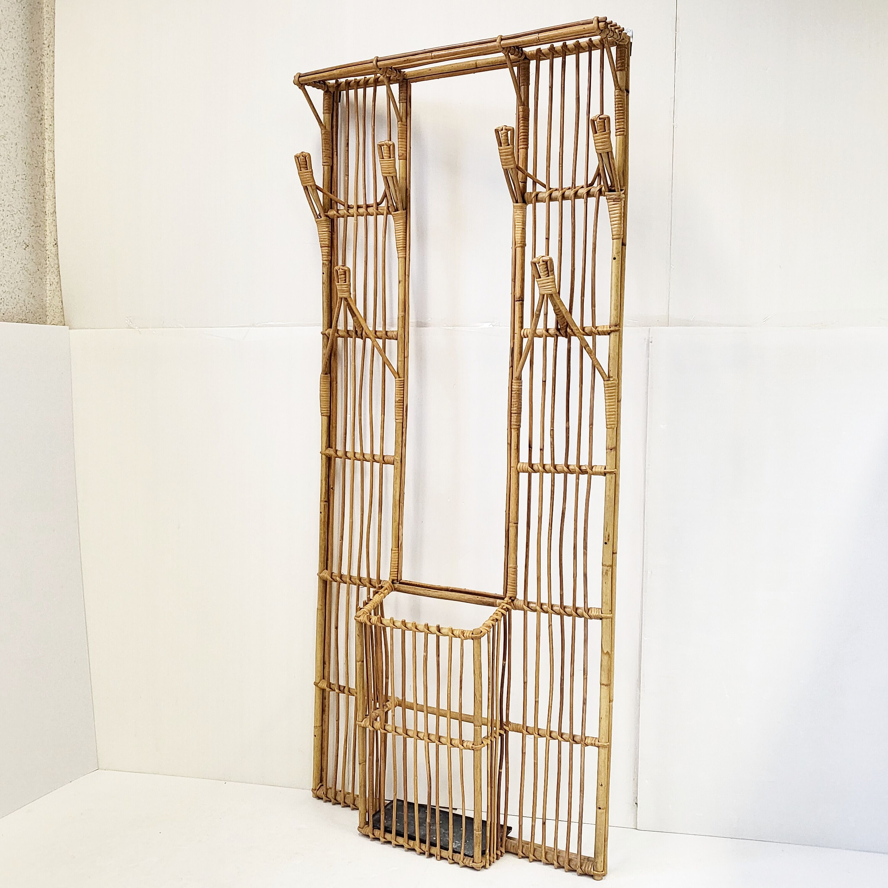 Rattan cloakroom coat rack 1950