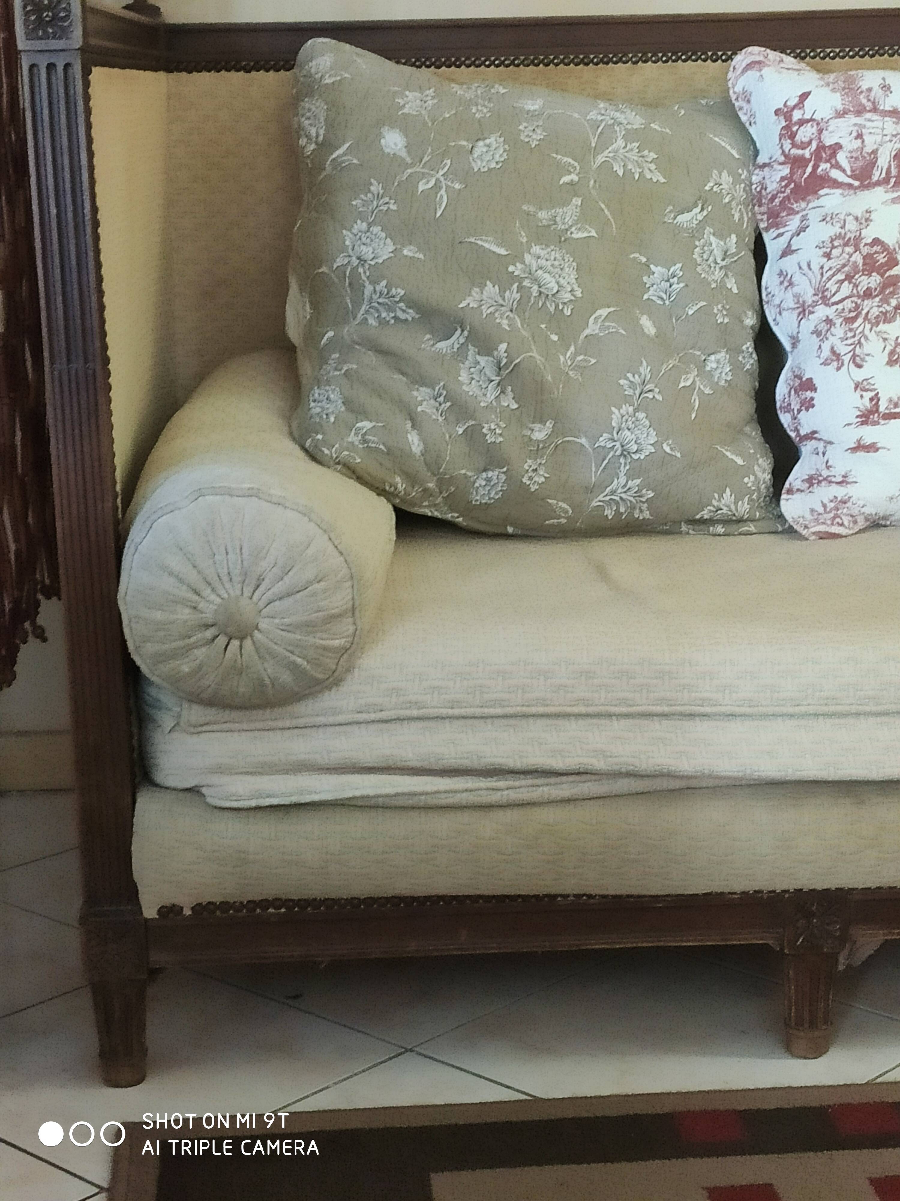 Antique Louis XVI style sofa, daybed with 8 legs and wooden frame, L182, W85, H95