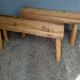 Pair of 2 patinated solid wood benches / stools