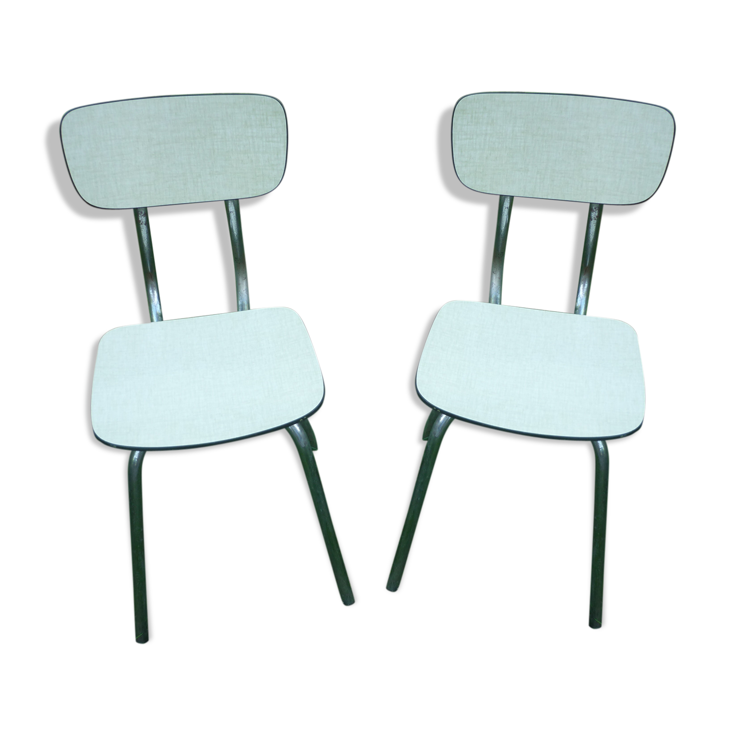 Pair of pale yellow formica chairs