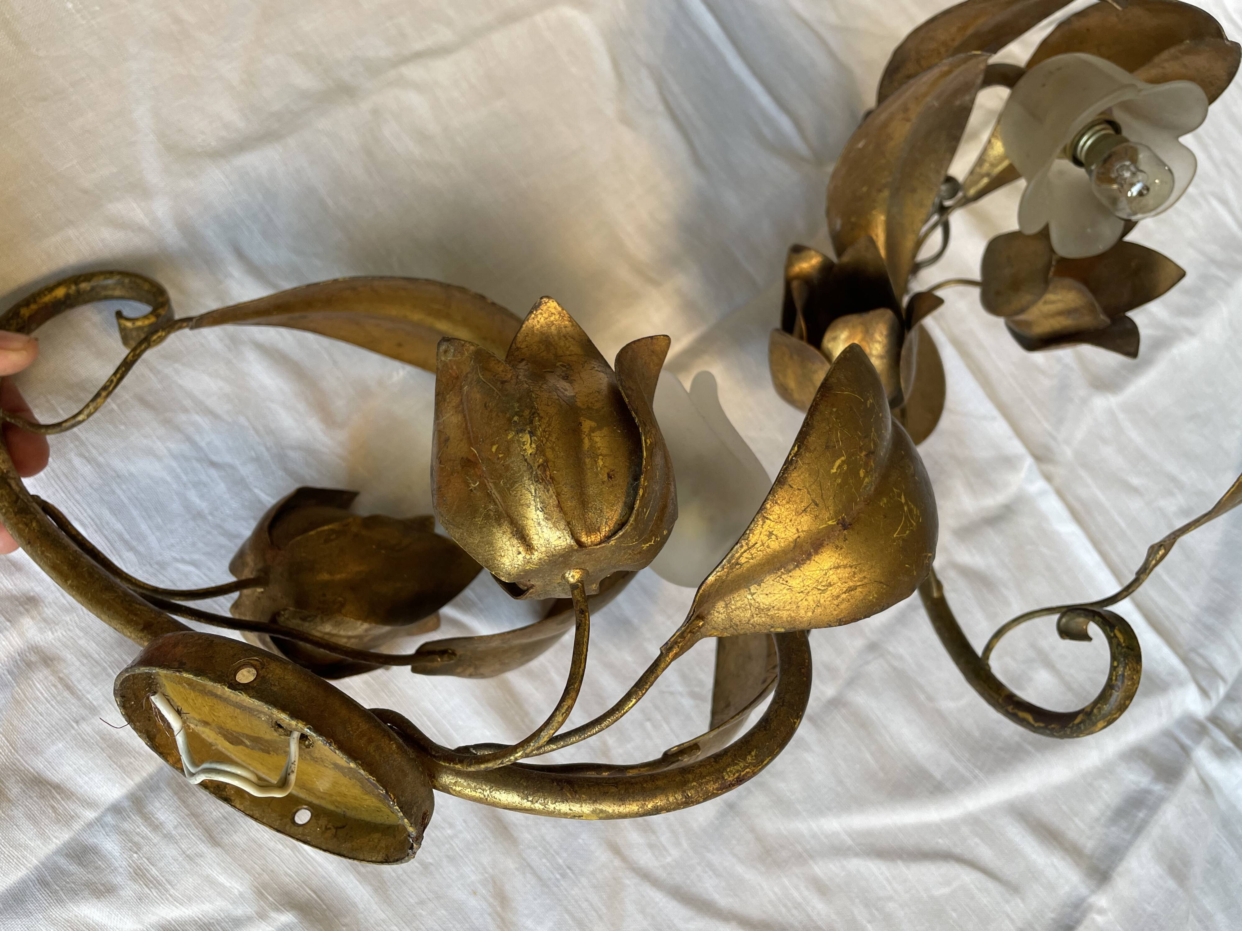 Pair of golden flower wall lights - 20th century