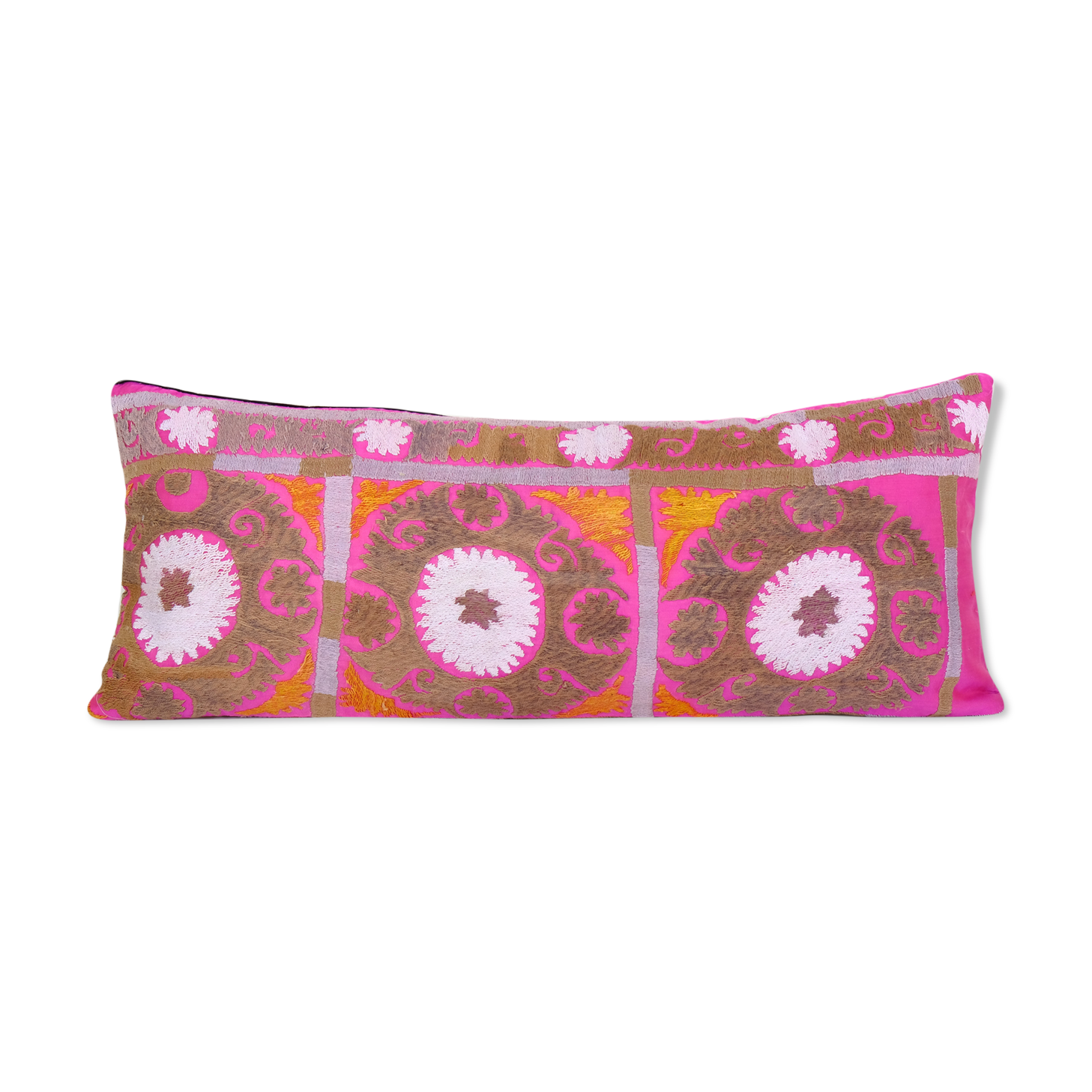 12" x 30"extra long lumbar cushion kingsize suzani pillow cover, pink tribal bedding pillow cover