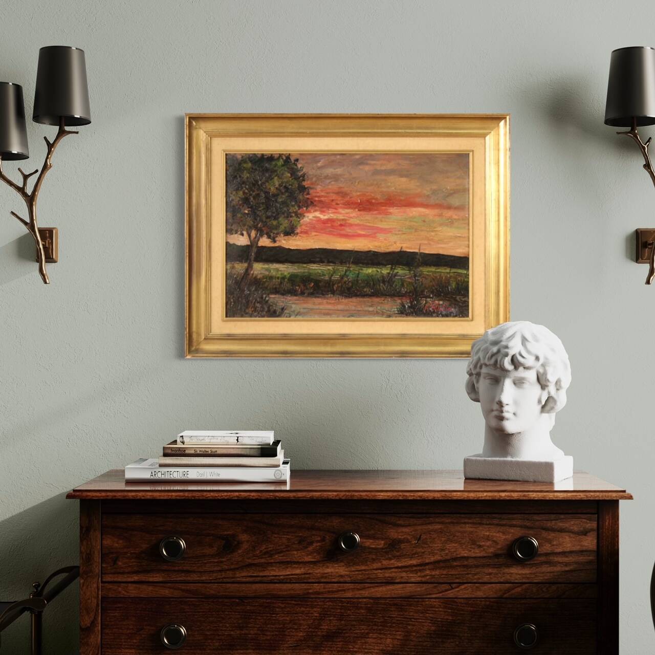 Italian landscape painting signed F. Rontini, 1940s