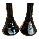 Paire de vases en verre multicouche noir et opalin, années 70
