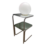 Table d’appoint en chrome et verre fumé