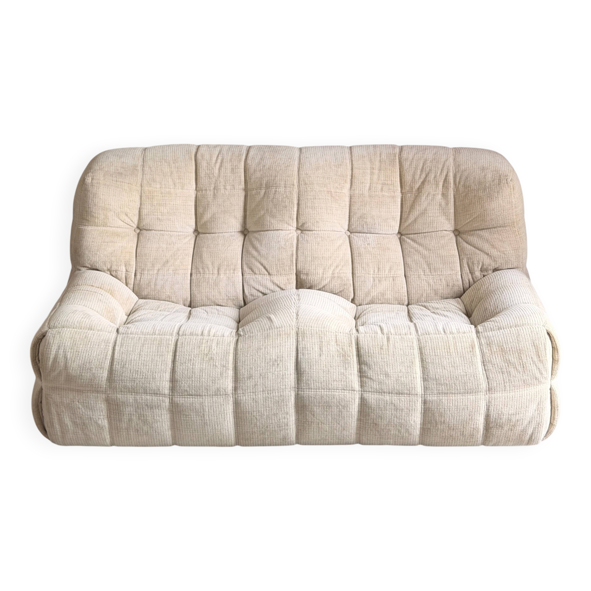 Michel Ducaroy Kashima 2-seater sofa in ecru velvet, Ligne Roset