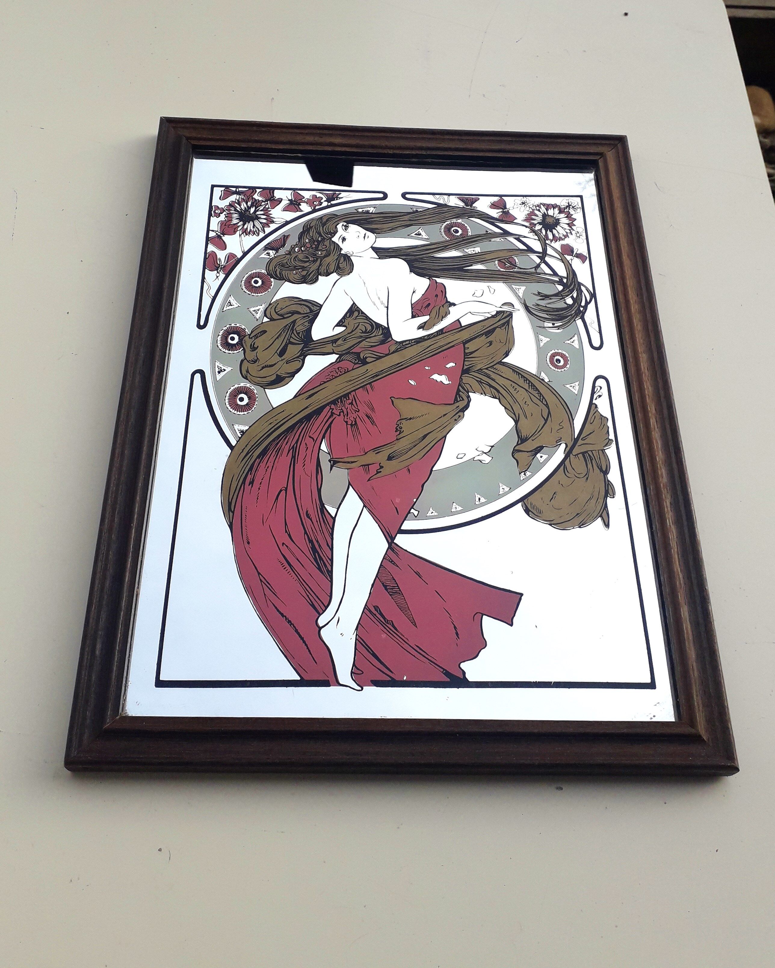 Mirror illustrated by Alphonse Mucha 1960 70 26x34cm