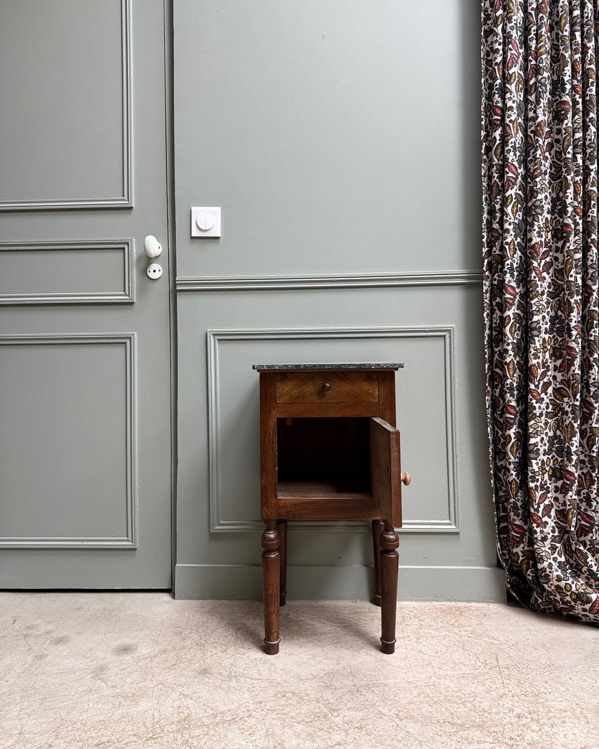Nightstand in walnut, Napoleon III style.