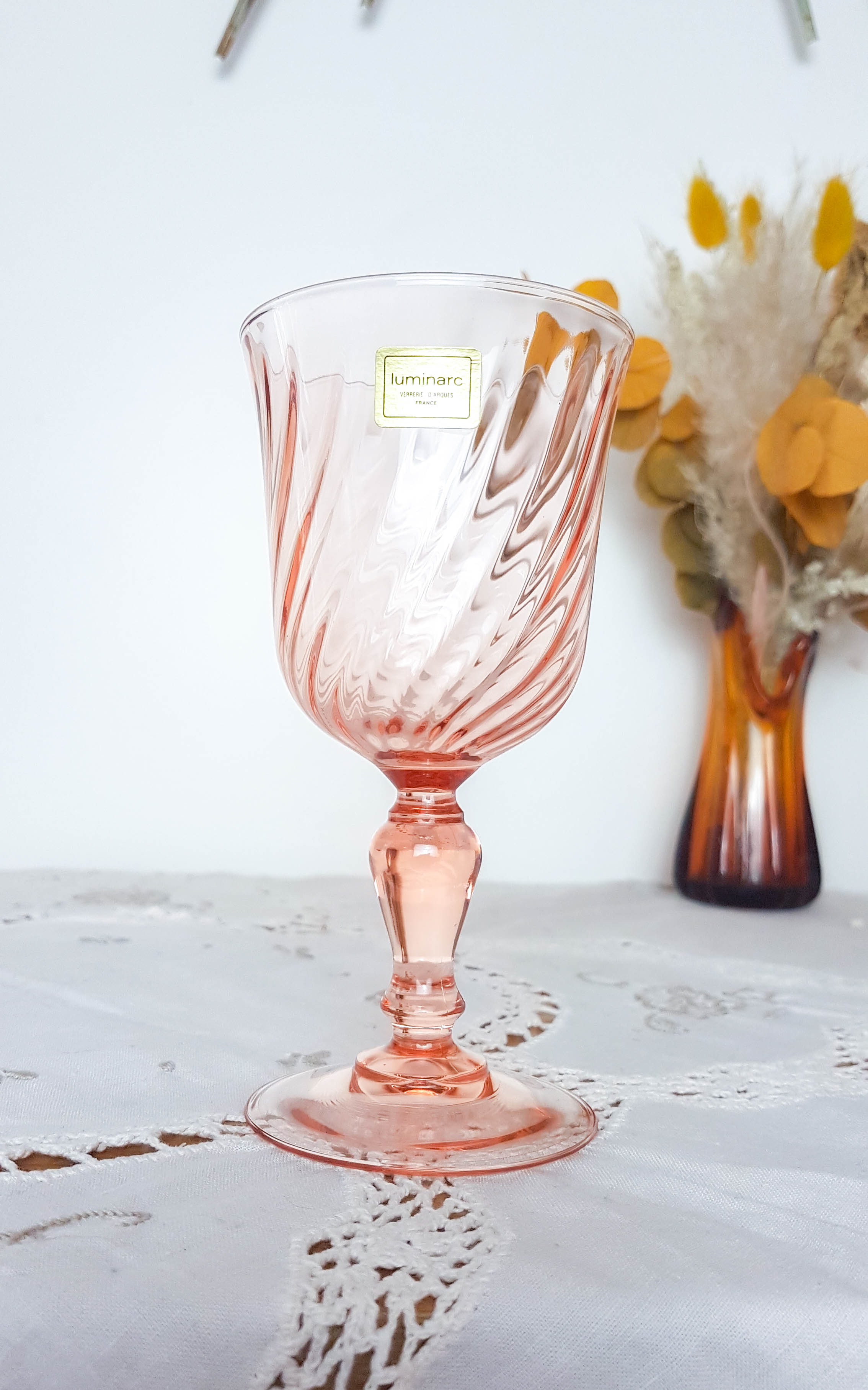 set of 6 red wine glasses pink rosaline luminarc arcoroc 14.5cm vintage