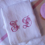 Tablecloth old Monogram embroidered JD cotton / linen thick