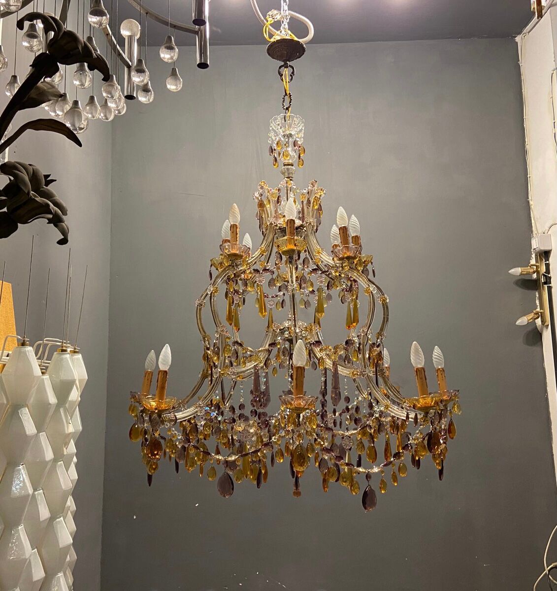 Multicolored murano glass crystal chandelier with 16 lights, 1950s