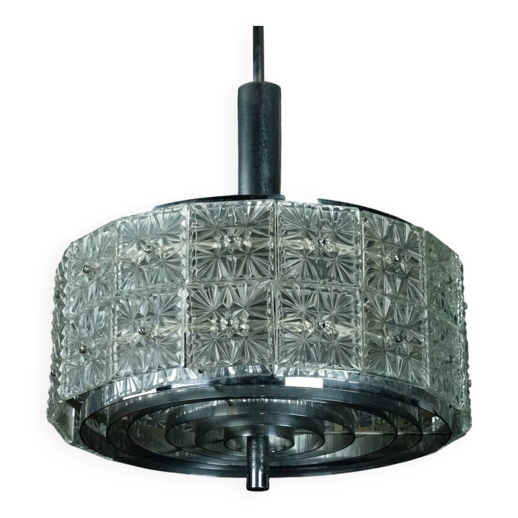 Vintage Kinkeldey Crystal Glass and chrome Chandelier. Germany 1960s