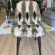 Faux fur chair with patterns & tapered dark wood legs