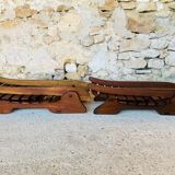 Pair of vintage folding chairs with slats, 1950-1960