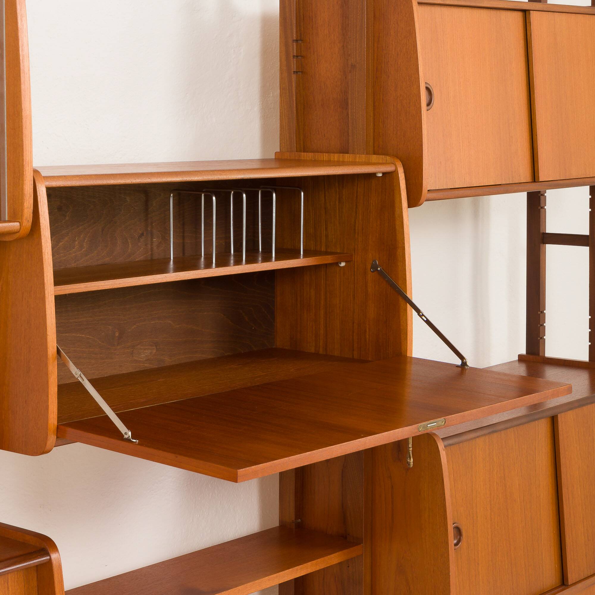 Scandinavian free-standing teak wall unit with 5 cabinets, Norway 1960s