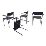 4 fauteuils empilables minimalistes en métal bleu et contreplaqué par Gijs van der Sluis